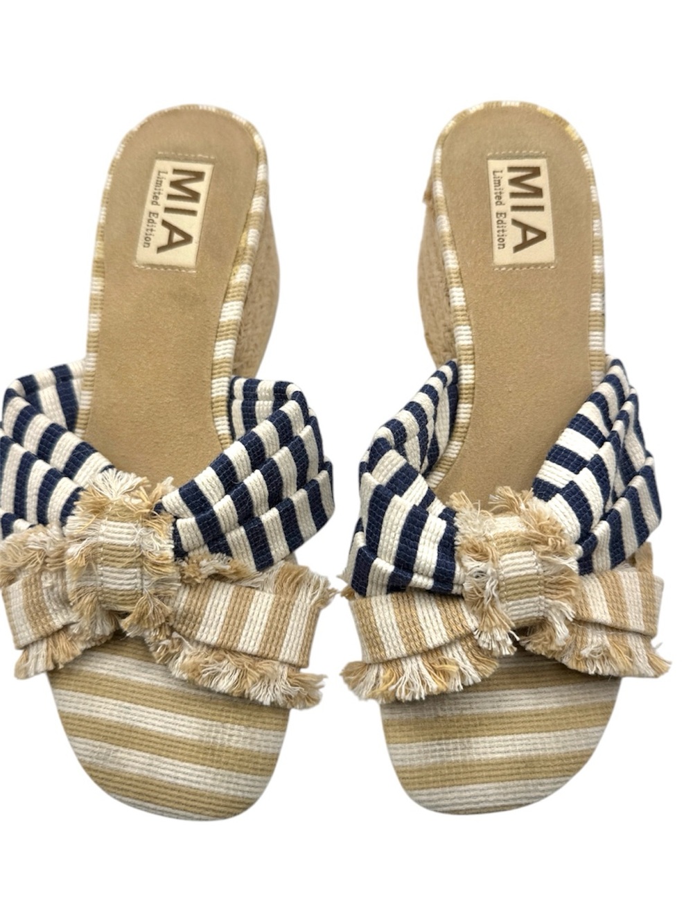 MIA Limited Edition Women's Isandra Block Heel Sandal | Navy and Tan | Size 6M